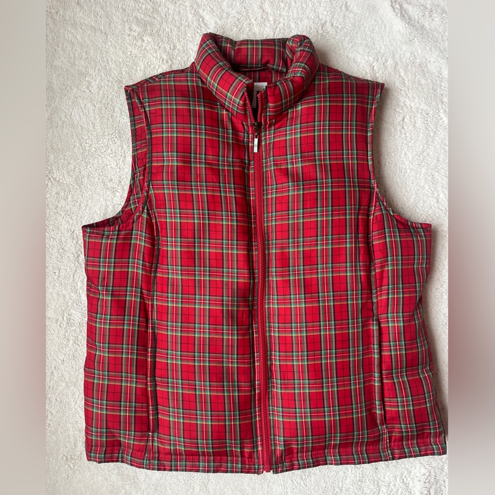 Charter Club Plaid Red Down Puffer Vest Women Size Medium